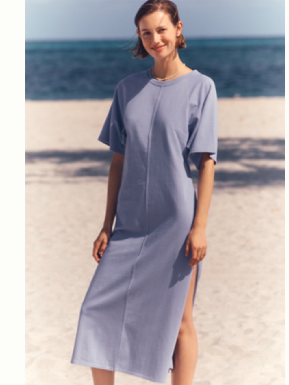 Title:
Blue anthropology Midi T-Shirt Dress with Side Slits